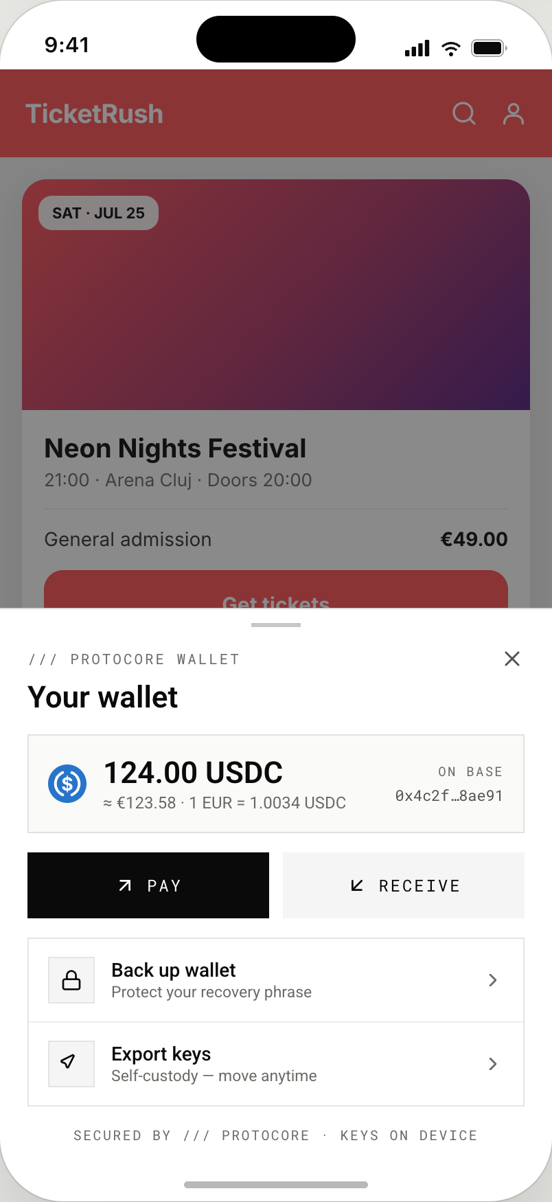 The wallet SDK sheet embedded inside a host mobile app
